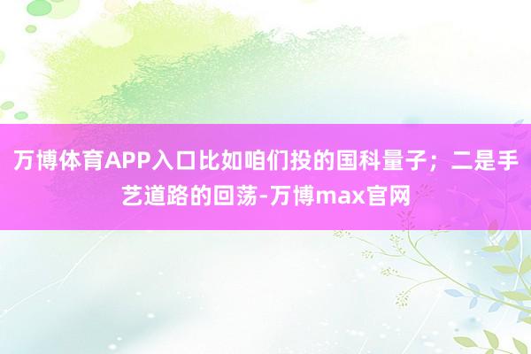 万博体育APP入口比如咱们投的国科量子；二是手艺道路的回荡-万博max官网